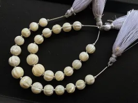 Mother of Pearl Carved Melons shape Beads | 14 Pieces