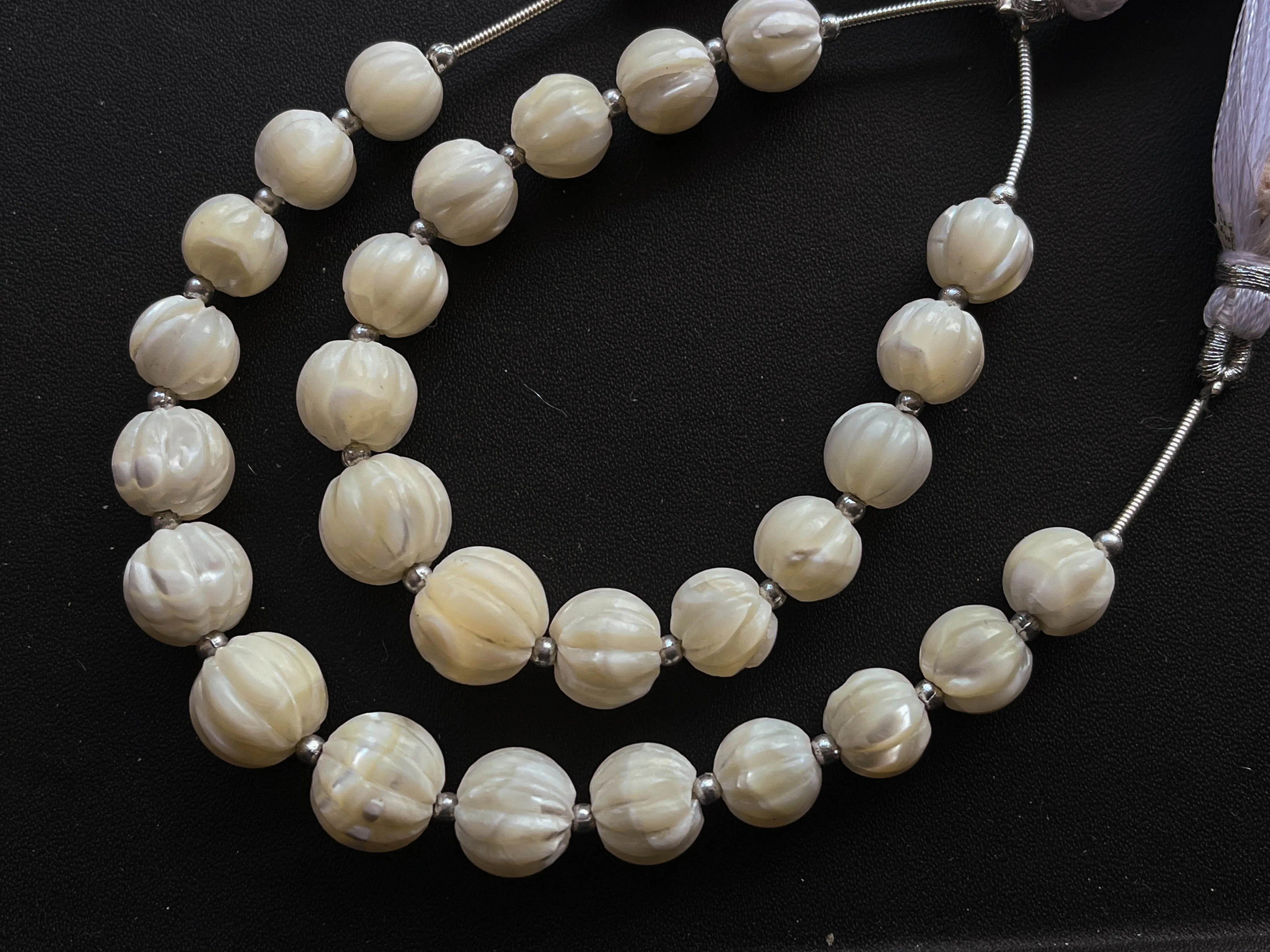 Mother of Pearl Carved Melons shape Beads | 14 Pieces