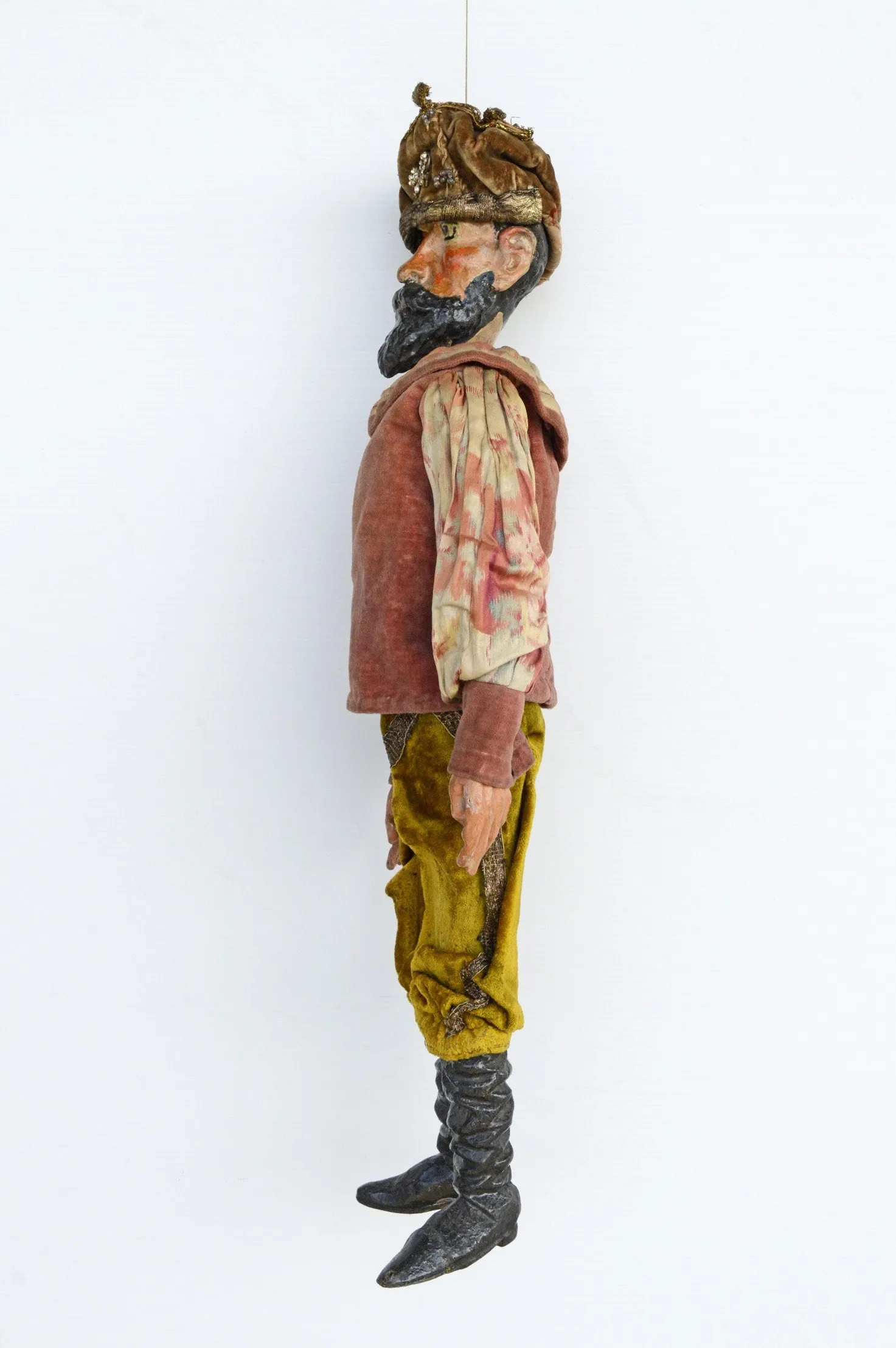 Rare, large wooden carved 19th century "King" puppet - gorgeously costumed