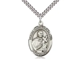 St Martin de Porres Sterling Silver Pendant on a 24 inch Light Rhodium Heavy Curb Chain.