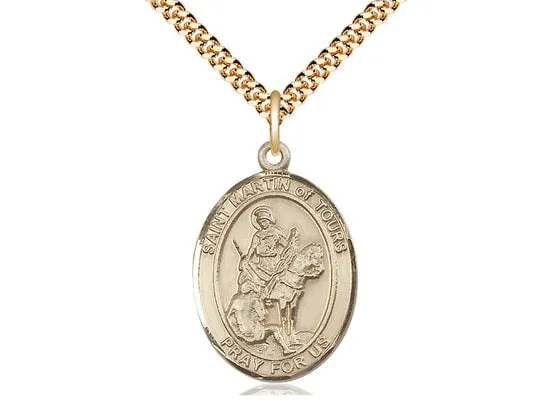 St Martin of Tours 14kt Gold Filled Pendant on a 24 inch Gold Plate Heavy Curb Chain.