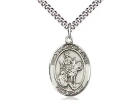 St Martin of Tours Sterling Silver Pendant on a 24 inch Light Rhodium Heavy Curb Chain.