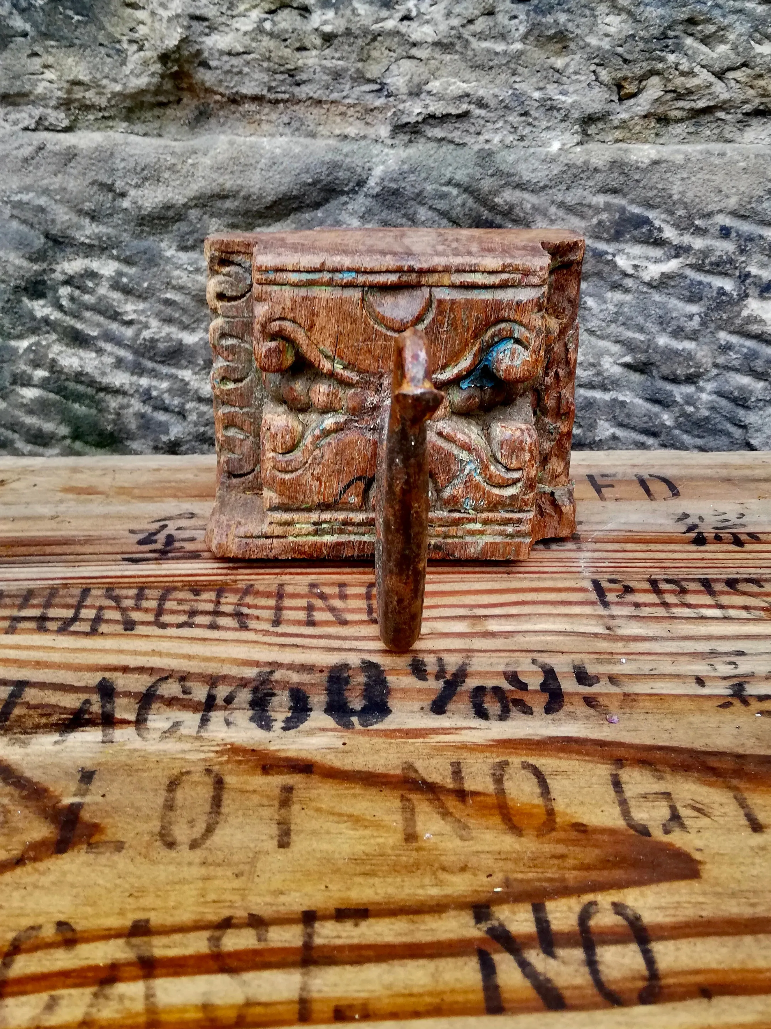 Vintage carved wooden wall hooks