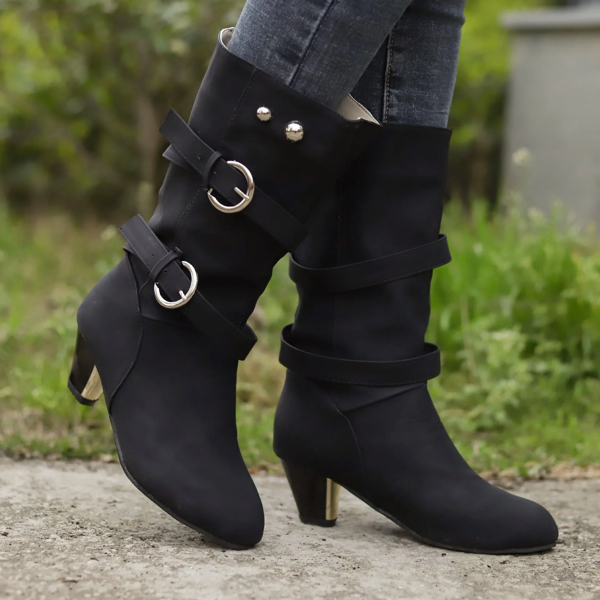 Women's Ankle Boots With Zipper Buckle And Mid-tube Boots