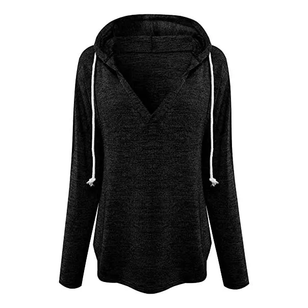 Women's Long Sleeve Deep V Neck Drawstring Sweatshirt Top